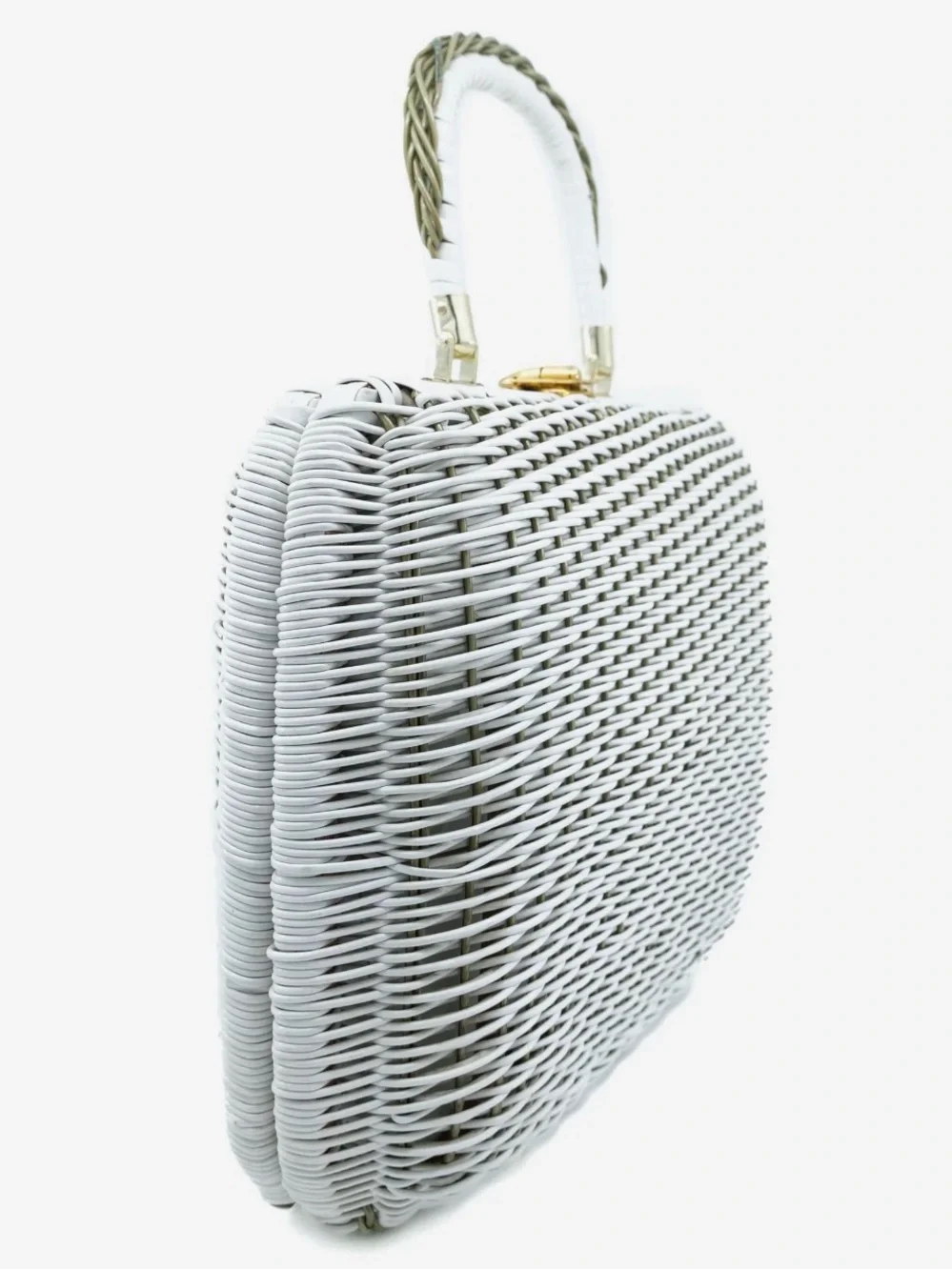 Woven White Rattan Top-Handle Bag